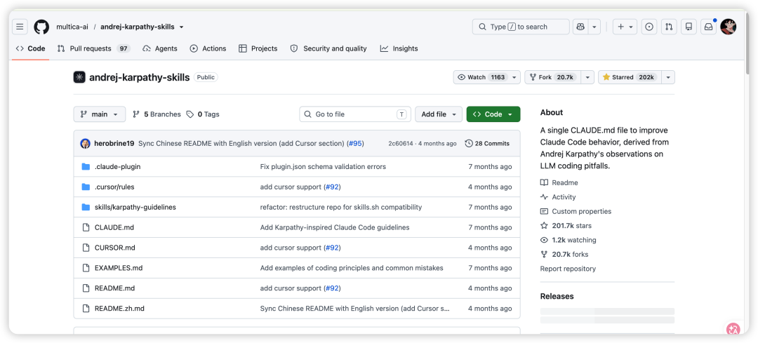 GitHub 仓库 multica-ai/andrej-karpathy-skills 主页